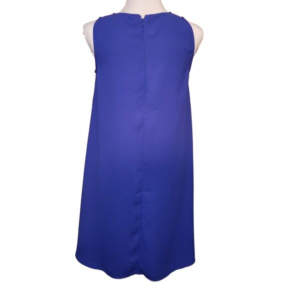 Halogen Blue Sleeveless Crew Neck Zip Back Career Modest Midi Trapeze Dress‎ -XS - Picture 2 of 6